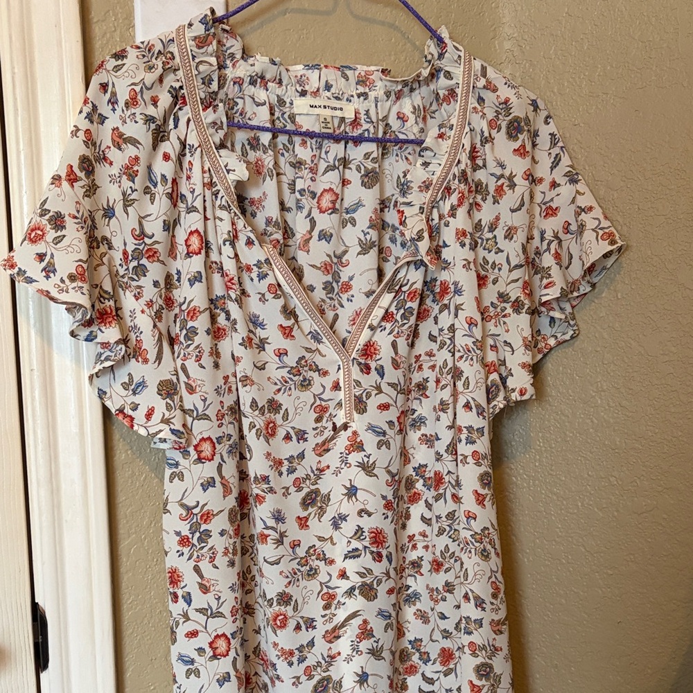 Max Studio Multicolor Floral Ruffle Blouse